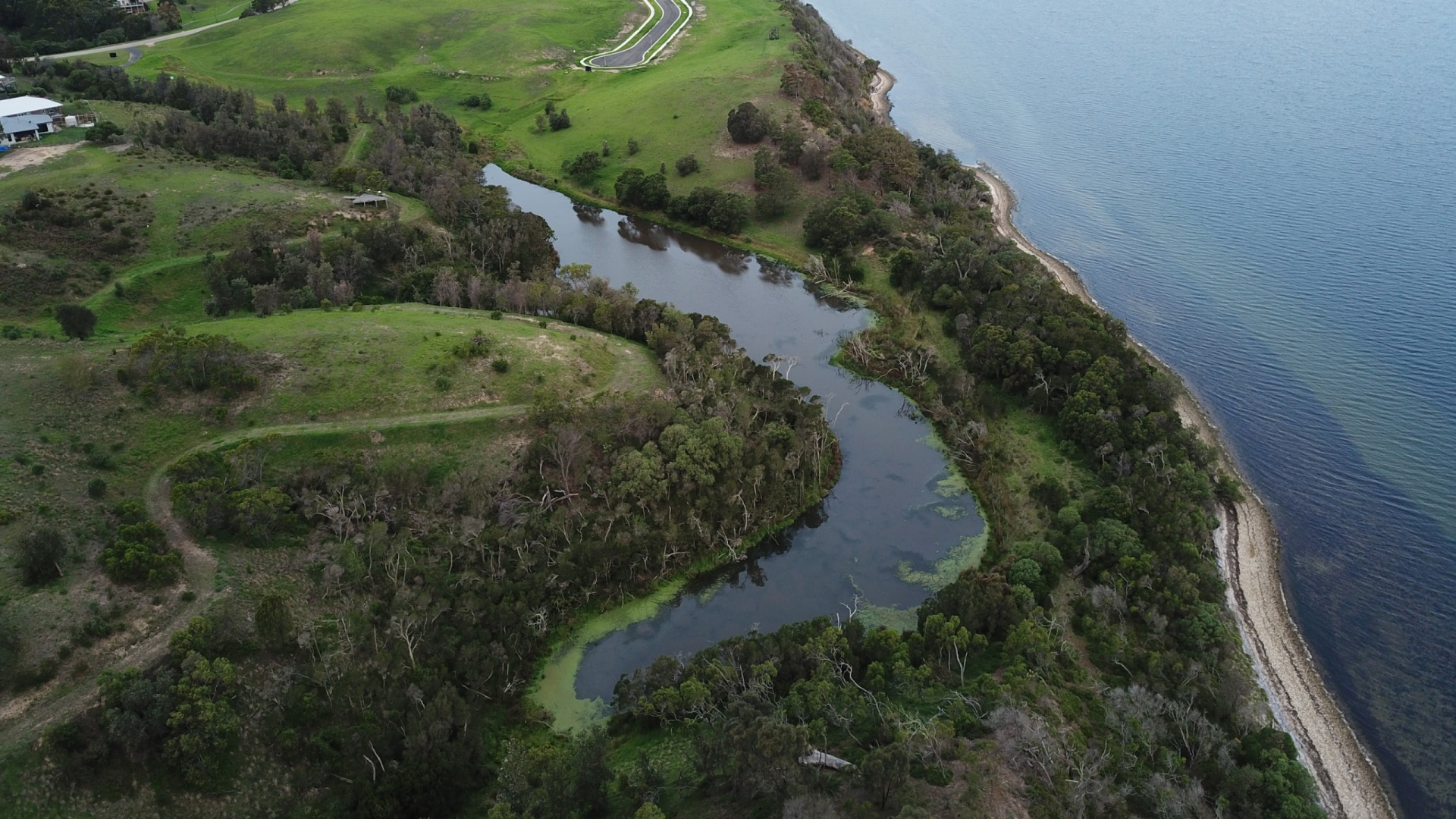 An aerial photo of the springs streching along the coastline