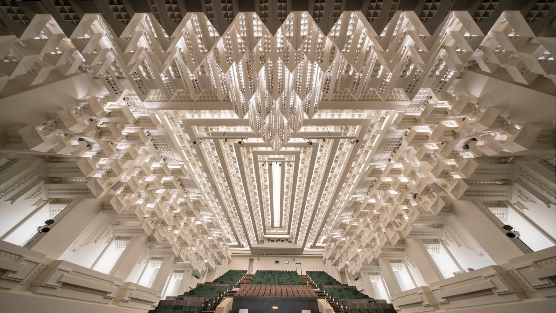 Interior of the geometric Theatre ceiling inside The Capitol.