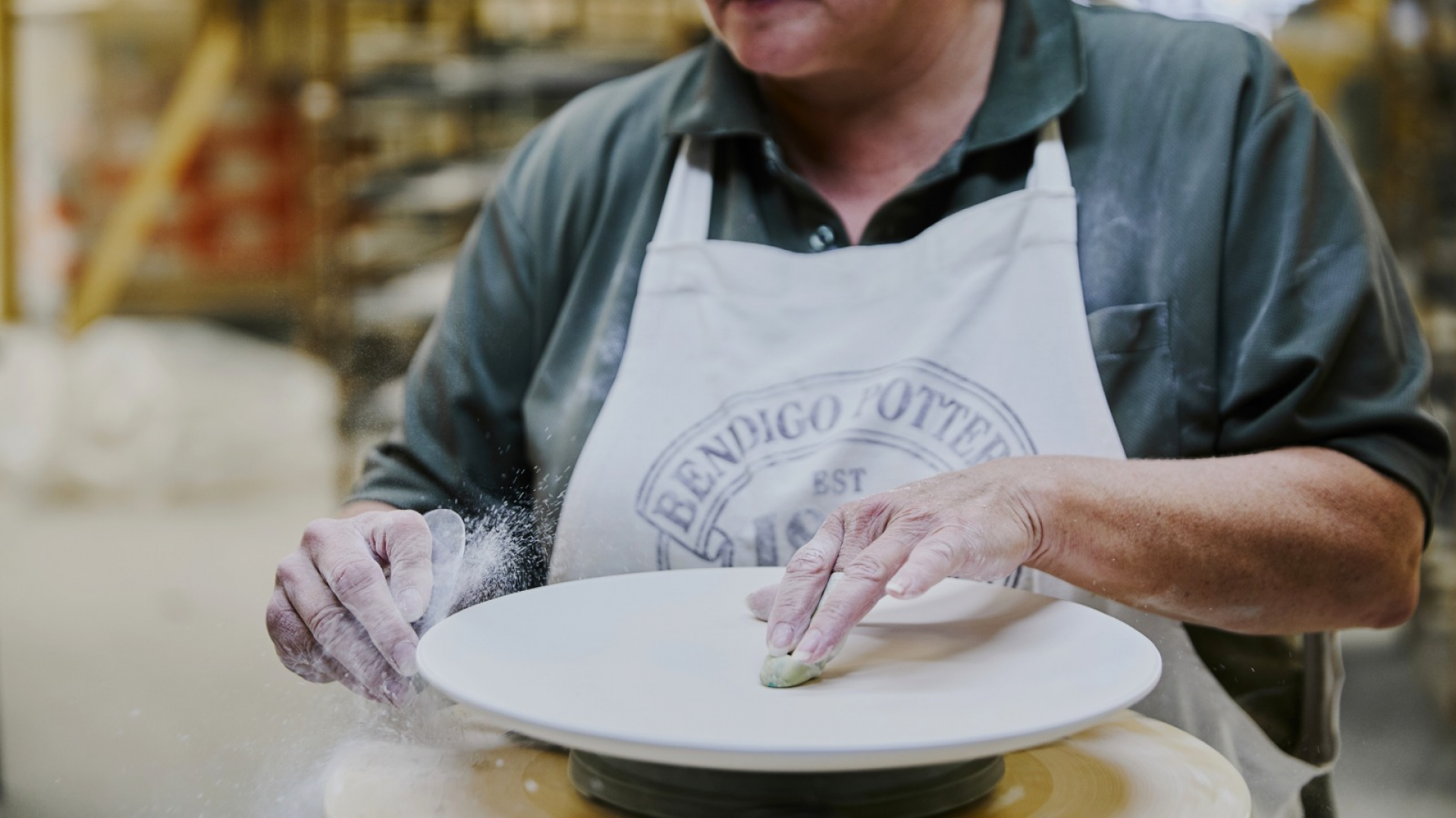 Every piece made at Bendigo Pottery is hand fettled by Deb
