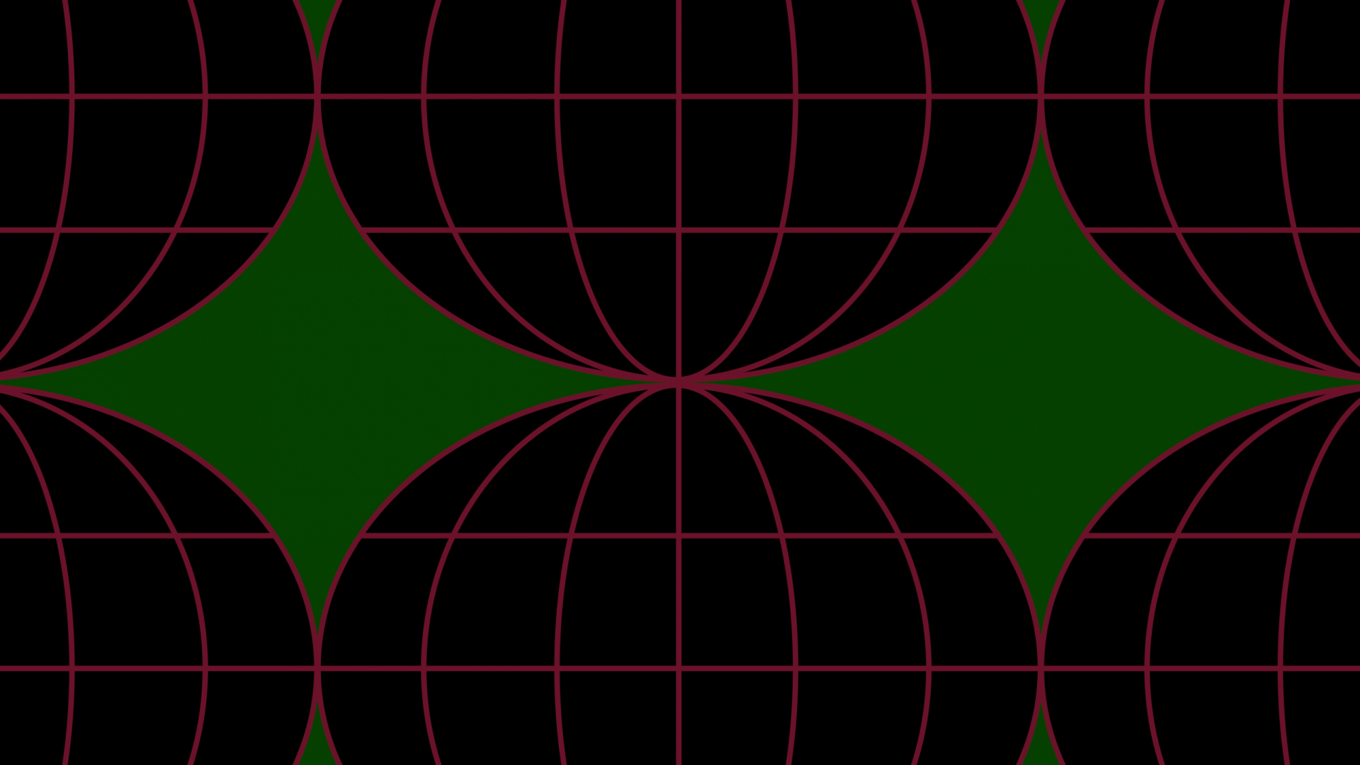 Illustration of black and red globes on a green background. These are organised in two rows and three columns with a tight cropping showing only half globes.
