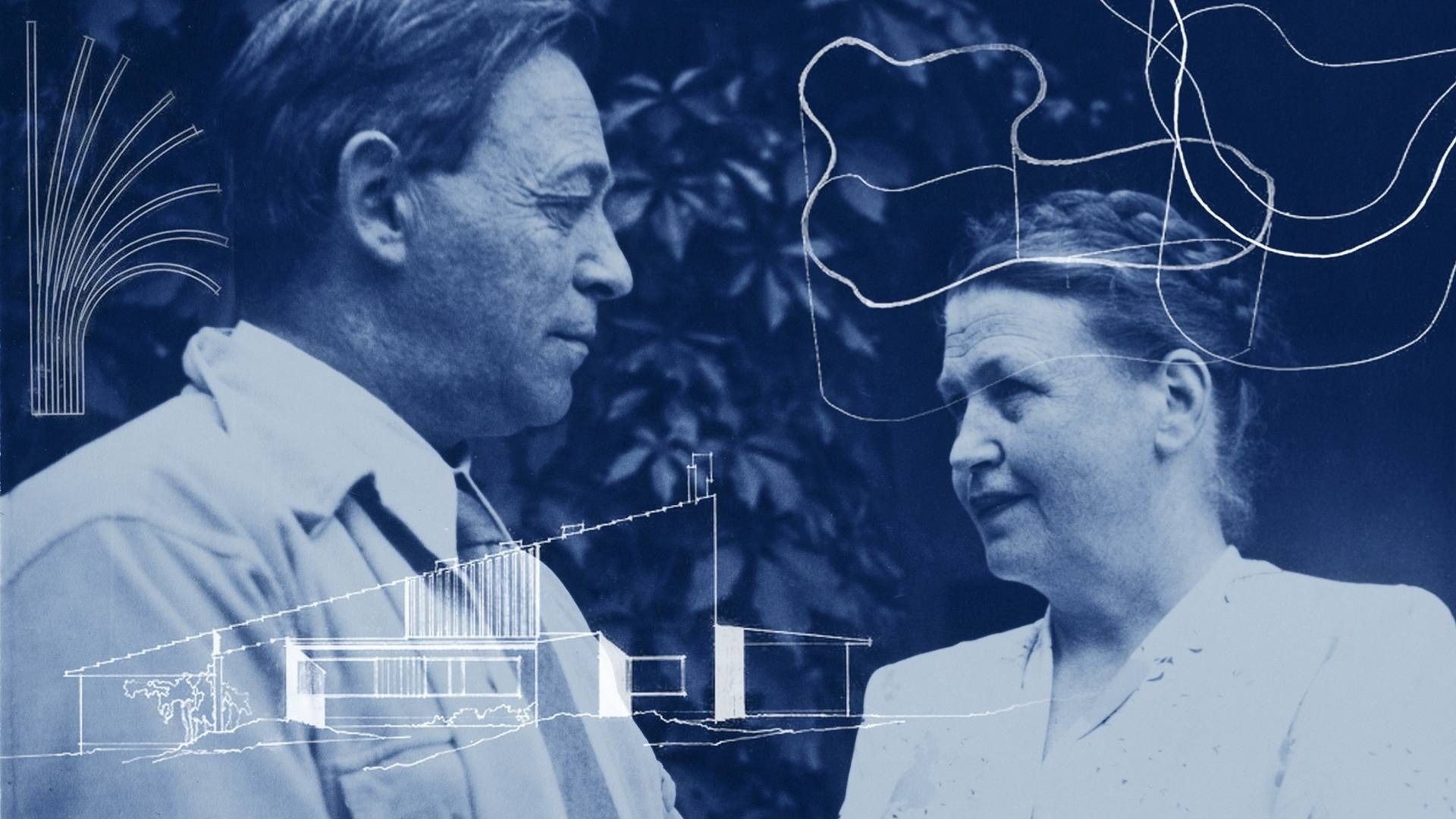 Photo of Alvar Aalto and wife Aino Aalto, in which they are looking at each other. 